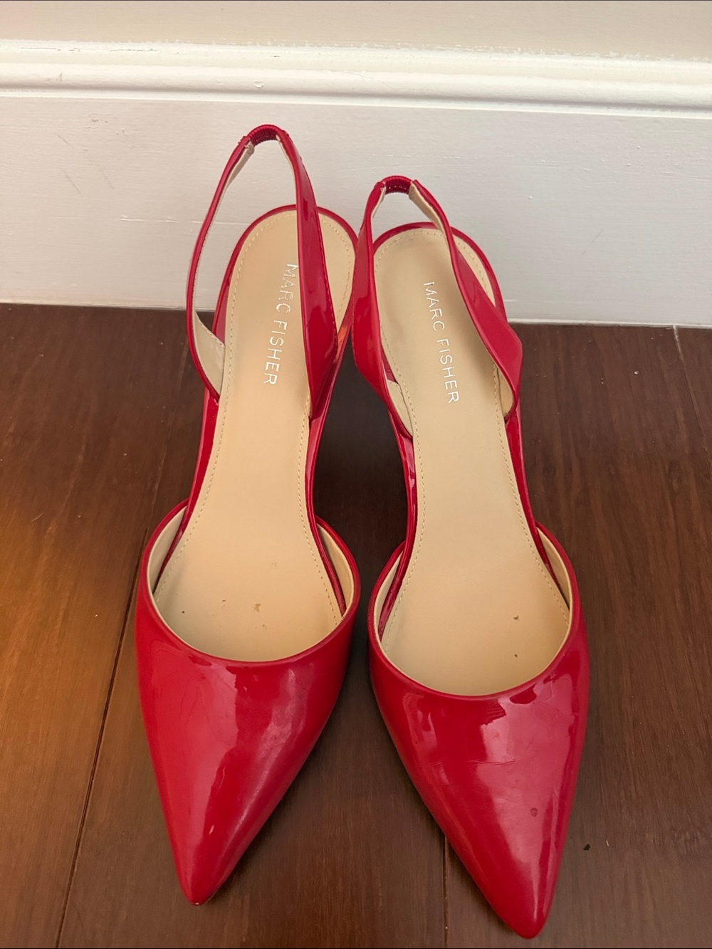 Marc Fisher Red Patent Slingback Pointed Pumps
